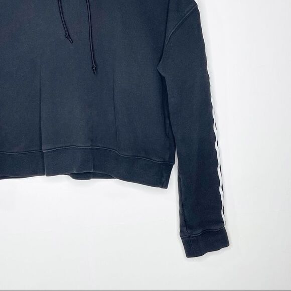 Adidas Black With White Three Stripes Logo Cropped Hooded Sweatshirt Size Small - Picture 5 of 12